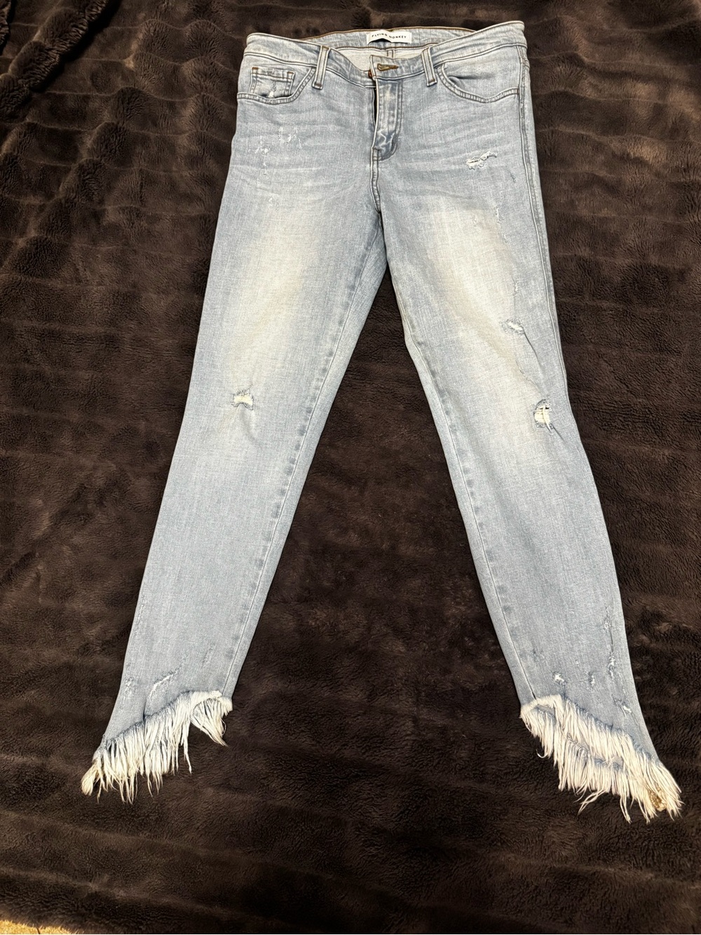 Flying Monkey Light Blue Distressed Skinny Jeans with Frayed Hem